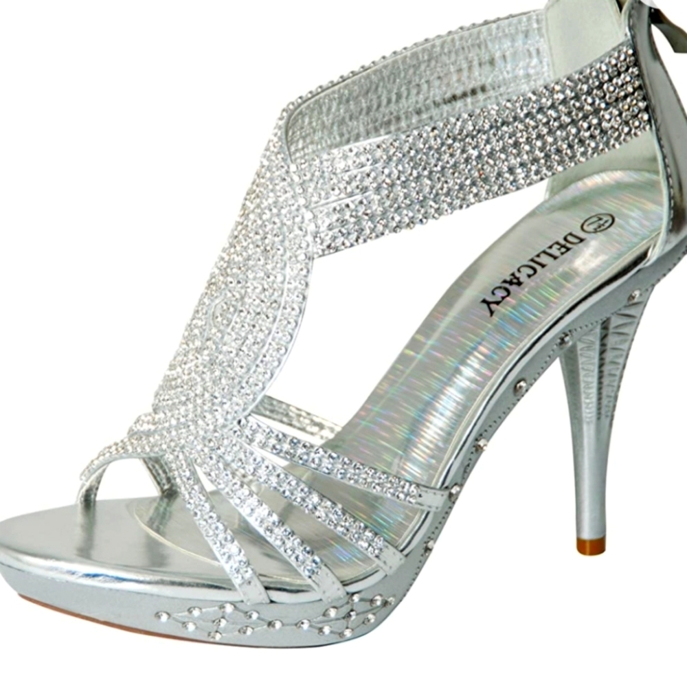 Delicacy Rhinestone Silver Heels Size 8.5